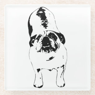 Bulldog—Look Up, Bold B&W  Glass Coaster