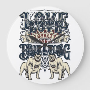 Bulldog Love Shirt Vintage Engraving Dog Quote Des Large Clock