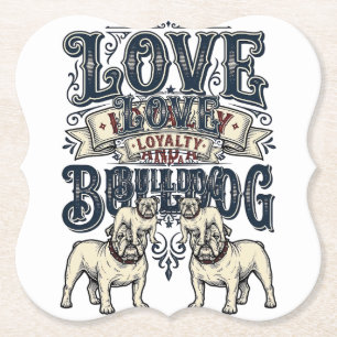Bulldog Love Shirt Vintage Engraving Dog Quote Des Paper Coaster