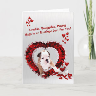Bulldog Loveable Snuggable Puppy Hugs Holiday Card