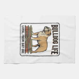 Bulldog Lover Shirt Vintage Engraved Dog Art_1 Tea Towel