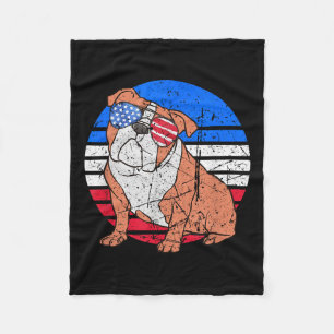 Bulldog Lover Sungles Patriotic American Flag Fleece Blanket