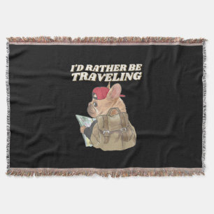 Bulldog Lovers I’d Rather Be Travelling Bulldog Throw Blanket
