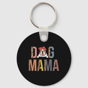 Bulldog Mama Leopard Print Dog Mum Key Ring