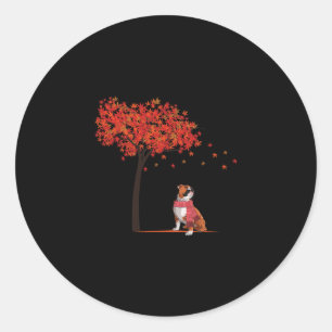 Bulldog Maple Tree Thanksgiving Day Cute Dog Fall Classic Round Sticker