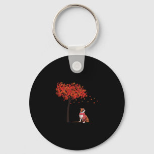 Bulldog Maple Tree Thanksgiving Day Cute Dog Fall Key Ring
