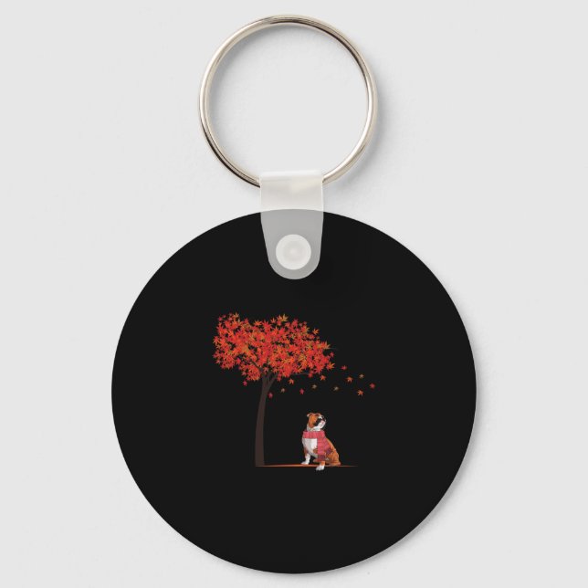 Bulldog Maple Tree Thanksgiving Day Cute Dog Fall  Key Ring (Front)