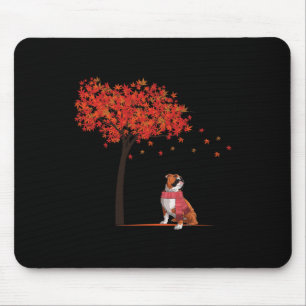 Bulldog Maple Tree Thanksgiving Day Cute Dog Fall Mouse Mat