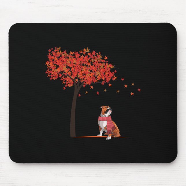 Bulldog Maple Tree Thanksgiving Day Cute Dog Fall  Mouse Mat (Front)