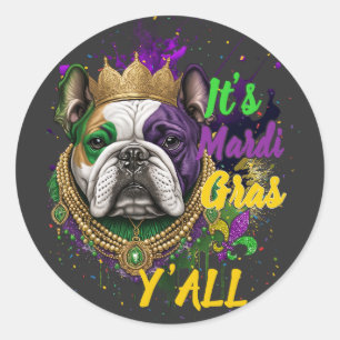 Bulldog Mardi Gras Y'all Carnival Masquerade Classic Round Sticker