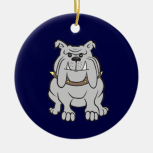 Bulldog Mascot on Blue Ceramic Tree Decoration
