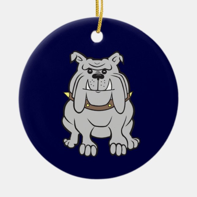 Bulldog Mascot on Blue Ceramic Tree Decoration (Front)
