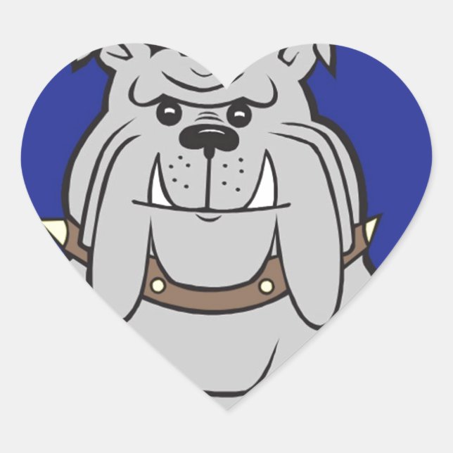 Bulldog Mascot On Blue Design Style Heart Sticker (Front)