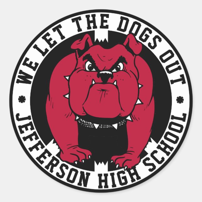 Bulldog Mascot We Let The Dogs Out School Sports Classic Round Sticker (Front)
