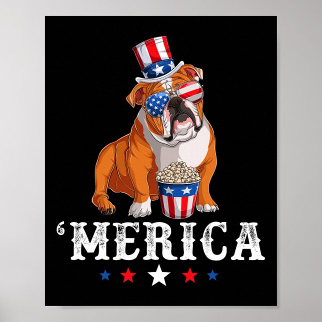 Bulldog Men Women Usa American Flag English Bulldo Poster (Front)