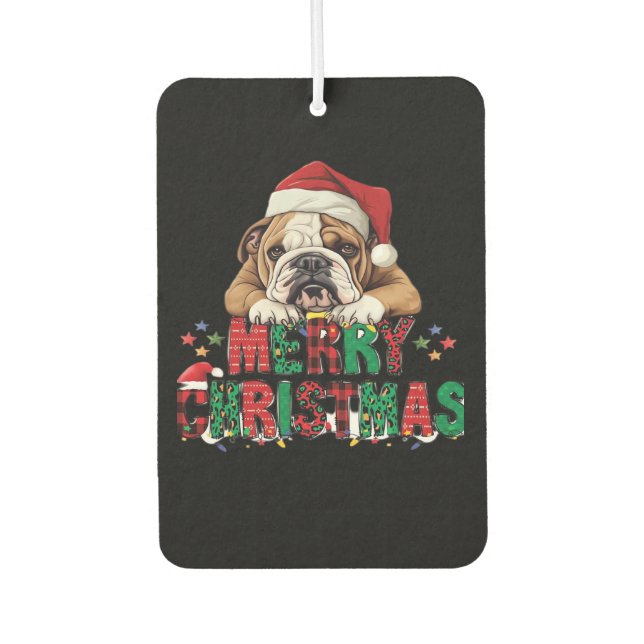 Bulldog - Merry Christmas Dog Classic T-Shirt Car Air Freshener (Front)