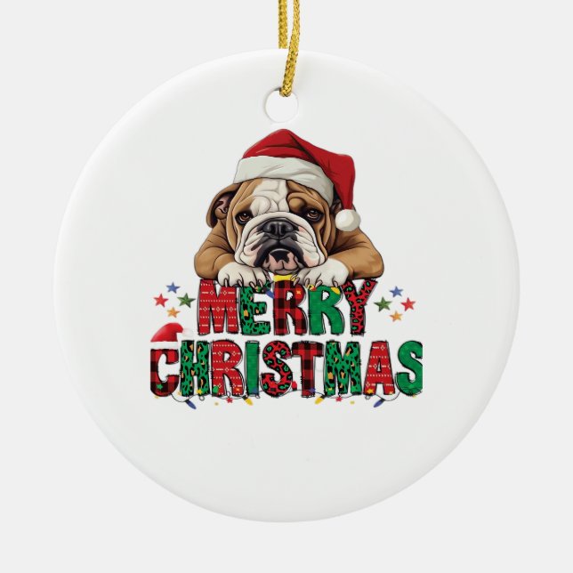 Bulldog - Merry Christmas Dog Classic T-Shirt Ceramic Tree Decoration (Front)