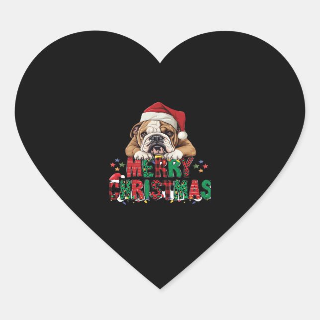Bulldog - Merry Christmas Dog Classic T-Shirt Heart Sticker (Front)