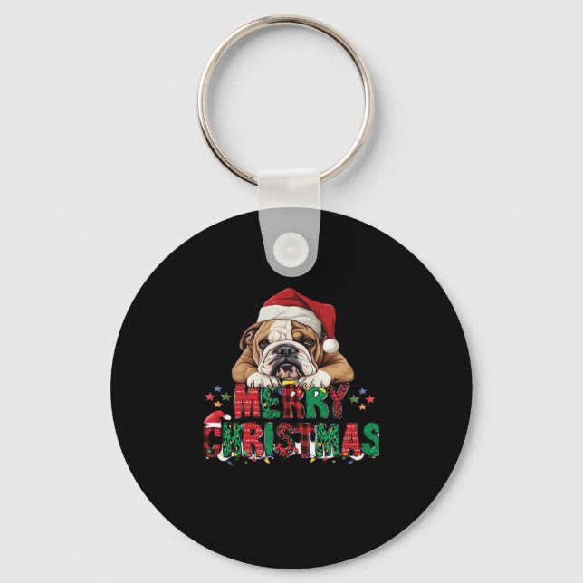 Bulldog - Merry Christmas Dog Classic T-Shirt Key Ring (Front)