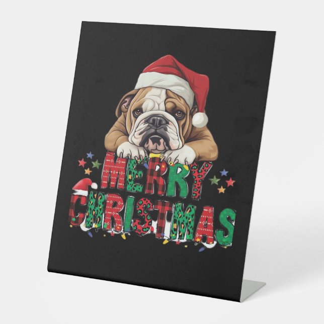 Bulldog - Merry Christmas Dog Classic T-Shirt Pedestal Sign (Front)