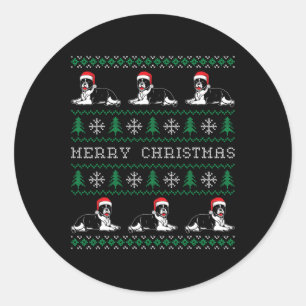 Bulldog Merry Christmas Family Funny Ugly Christma Classic Round Sticker