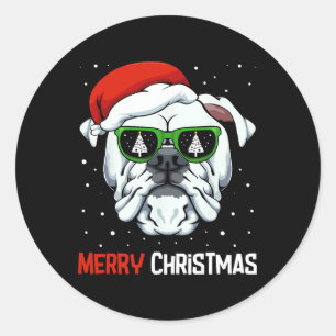 Bulldog Merry Christmas Pajama Cute Dog Santa Hat Classic Round Sticker