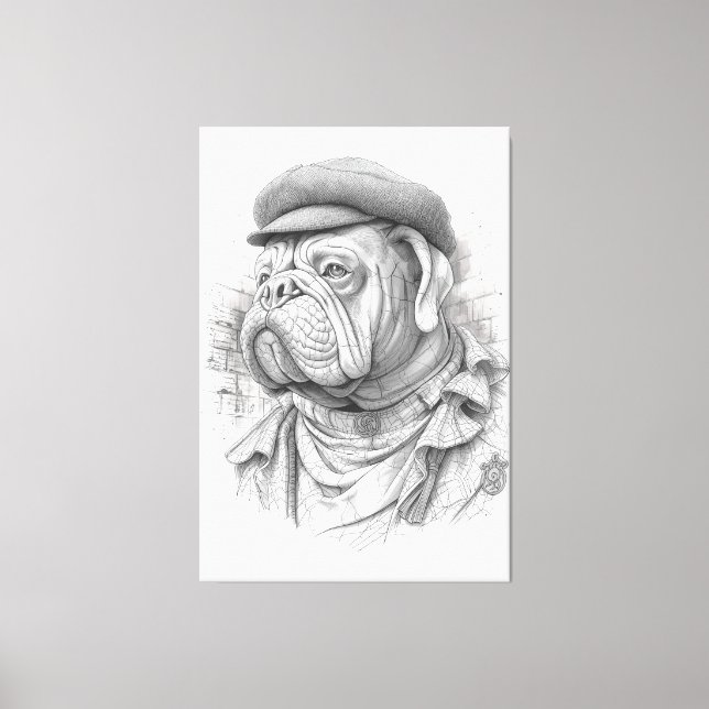 Bulldog Minister Marble Statue Canvas Art (Front)