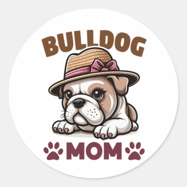 Bulldog mum classic round sticker (Front)
