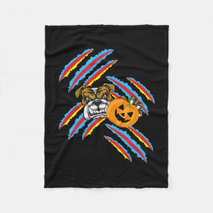 Bulldog Mum Halloween Pumpkin Fleece Blanket