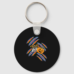 Bulldog Mum Halloween Pumpkin  Key Ring