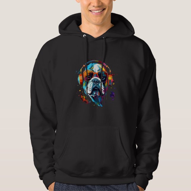 Bulldog Music Motif DJ Fashion Print Street Style  Hoodie (Front)