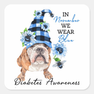 Bulldog November We Wear Blue Diabetes Awareness Square Sticker