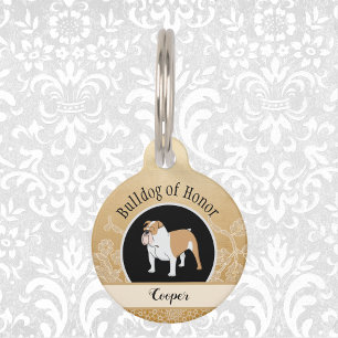 Bulldog of Honour Wedding Gold with Faux Lace Pet Tag