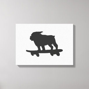 Bulldog on a skateboard - Choose background colour Canvas Print