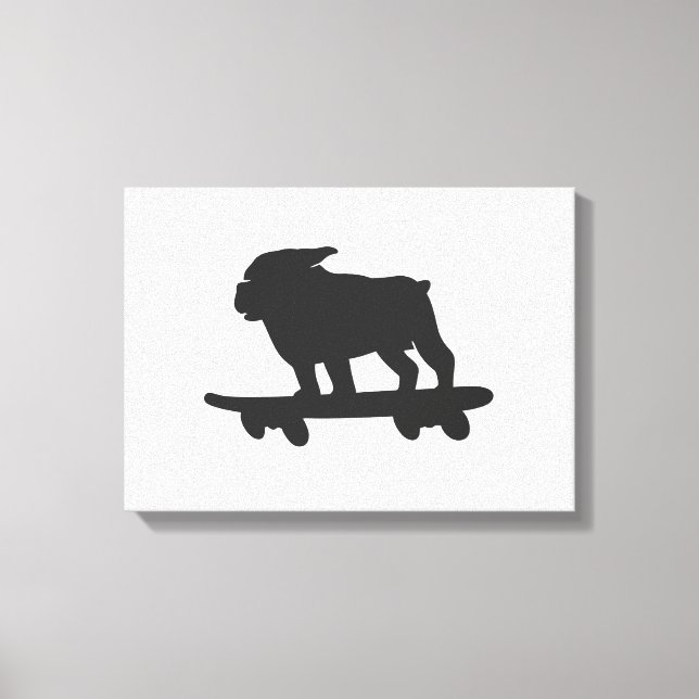 Bulldog on a skateboard - Choose background colour Canvas Print (Front)