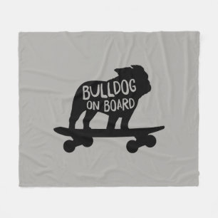 Bulldog on Board   Skateboarding Dog Silhouette Fleece Blanket