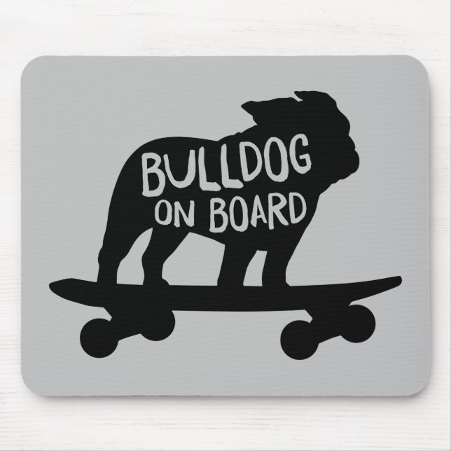 Bulldog on Board | Skateboarding Dog Silhouette Mouse Mat (Front)