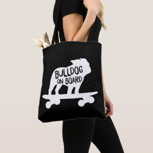 Bulldog on Board Skateboarding Dog Silhouette Tote Bag