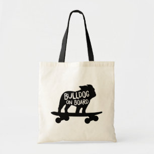 Bulldog on Board   Skateboarding Dog Silhouette Tote Bag