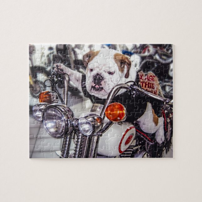 Bulldog on Motorcycle Jigsaw Puzzle (Horizontal)