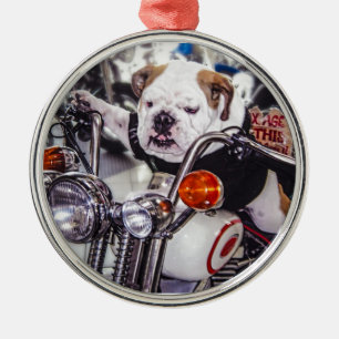 Bulldog on Motorcycle Metal Tree Decoration
