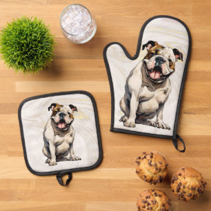 Bulldog Oven Mitt & Pot Holder Set