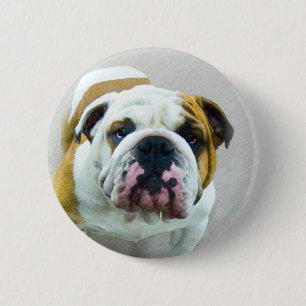 Bulldog Painting - Cute Original Dog Art 6 Cm Round Badge