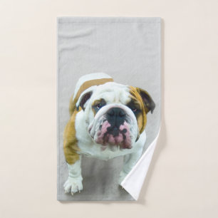 Bulldog Painting - Cute Original Dog Art Bath Towel Set