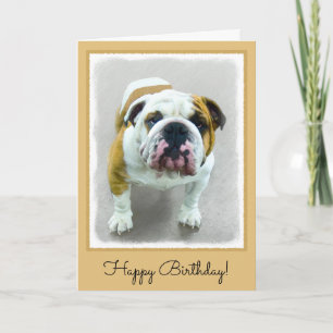 Bulldog Painting - Cute Original Dog Art Card