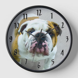 Bulldog Painting - Cute Original Dog Art Clock