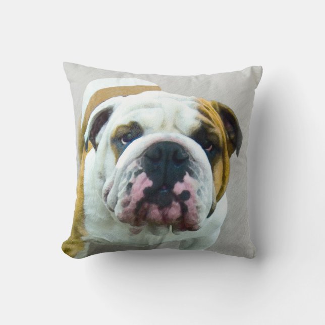 Bulldog Painting - Cute Original Dog Art Cushion (Front)