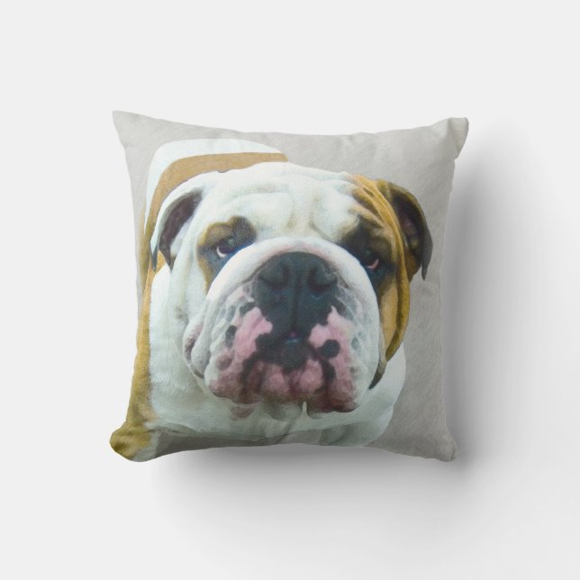 Bulldog Painting - Cute Original Dog Art Cushion (Front)