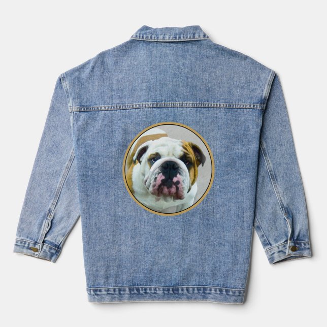 Bulldog Painting - Cute Original Dog Art Denim Jacket (Back)