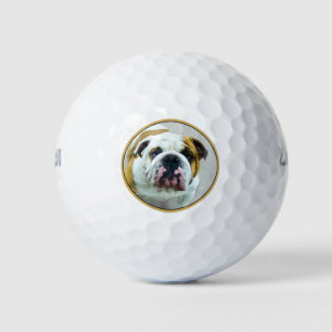Bulldog Painting - Cute Original Dog Art Golf Balls